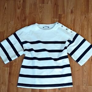 Zara Black and White Striped Long Sleeve Top
